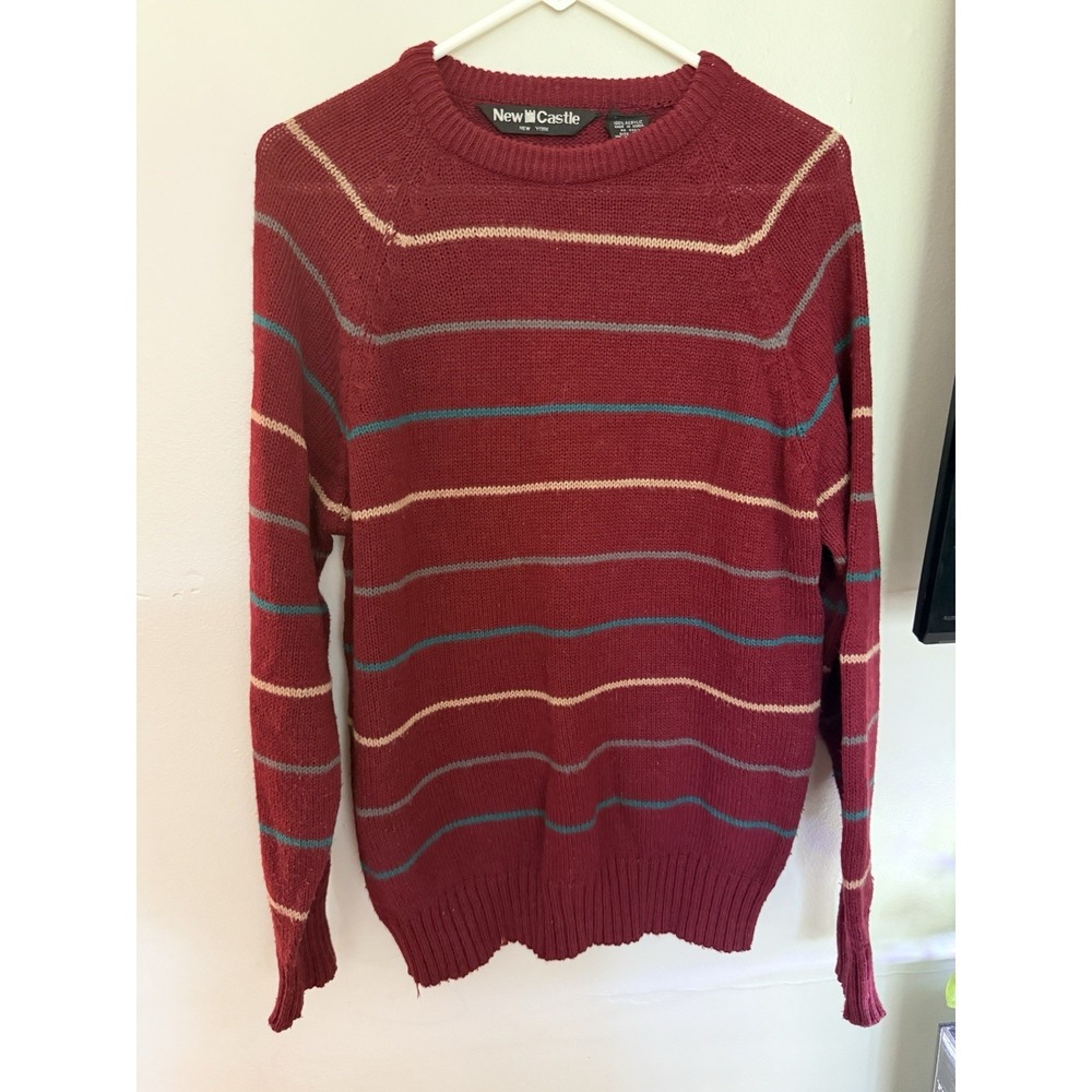 VTG New Castle Sweater Mens Large Striped Heavy Knit Long Sleeve Grunge